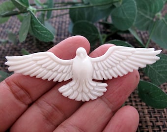 Hand Carved Flying Dove  Buffalo Bone Carving , UnDrilled, Jewelry making Supplies