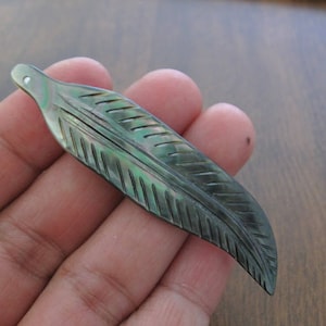 Gorgeous Mother of Pearl carving, Carved leaves, Feather, DRILLED, Jewelry making supplies  B6853