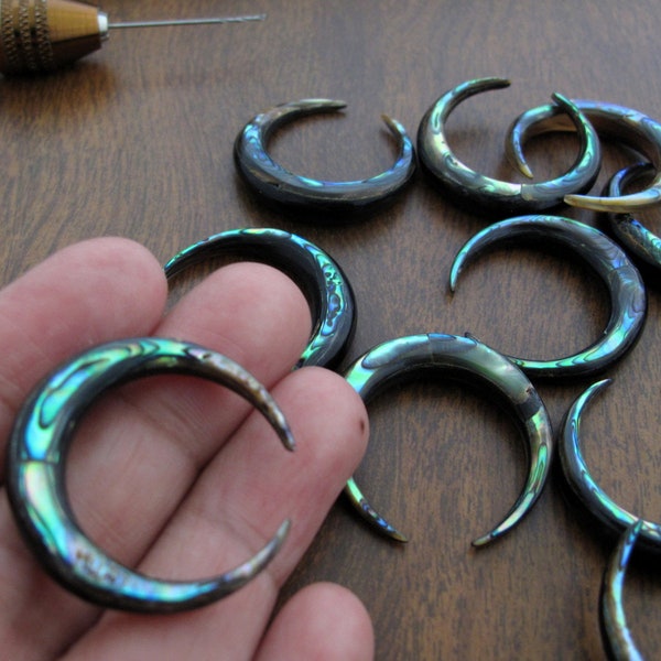 30 mm Double Horn Crescent,  double sided Paua Inlay over Buffalo Horn, NOT Drilled, wholesale,  jewelry making Supplies S7193