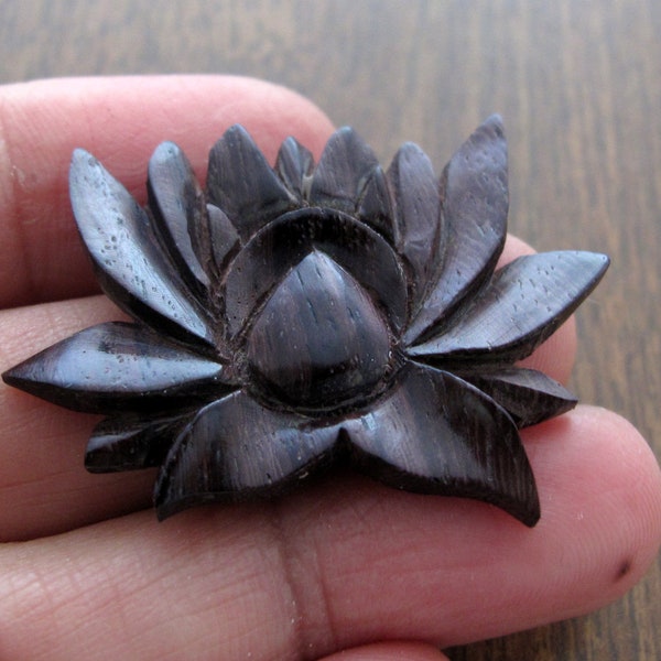 Finely Detailed Lotus, Hand Carved sono wood, Focal Piece, Jewelry making supplies B8709