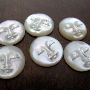 Mini 15mm Moon Face  Cabochon with CLOSED EYES,  Hand Carved Yellow Mother of Pearl, Cabochon for Setting B8263