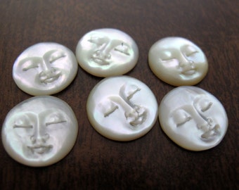 Mini 15mm Moon Face  Cabochon with CLOSED EYES,  Hand Carved Yellow Mother of Pearl, Cabochon for Setting B8263