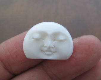 Eclipse Moon Face Cabochon (20mm x 15mm) with CLOSED Eyes,  Hand Carved Buffalo Bone Cabochon B7872