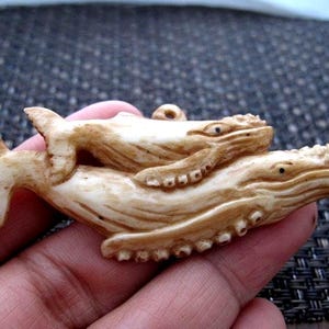Buffalo bone  carving Humpback Whale and her calf pendant  , hand carved, embellishment , Jewelry making Supplies B6876
