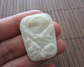 Hand Carved Spirit of Eagle , Ram Wolf and Bear , Carved Bone, Flat back Cabochon, B3420