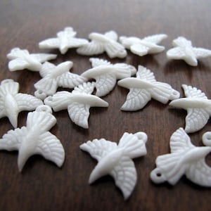 PAIR Tiny (14 mm x 14 mm) Carved   White Ravens, Buffalo Bone Carving, Pendant, Beads, Earrings, Jewelry making Supplies B8658