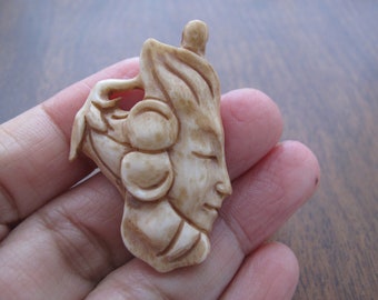 Beautiful Carved  Bone Mayan Tribe Pendant Bead,  Bone Bead, Jewelry Making Supplies B3411