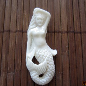 Hand carved mermaid, Bone carving, Pendant, Drill side, Focal component, Jewelry making Supplies B4139