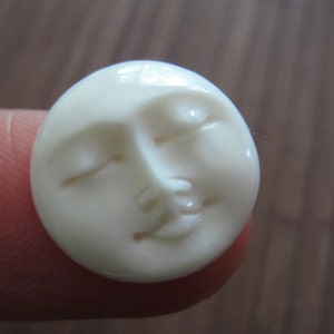 15mm Hand Carved Moon Face CLOSED Eye Cabochon, Buffalo Bone Carving, Natural Component, Jewelry Supplies B1044 image 1