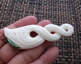 Excellent deep relief large  Infinity Pendant Twis with paua inlay, Carved Bone Pikorua, Choker , focal component, jewelry making supplies
