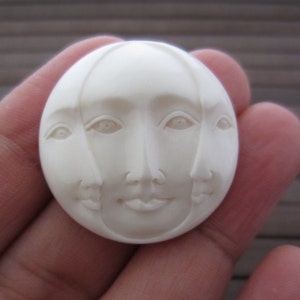 Gorgeous Hand Carved  30mm Three Face Cabochon with open Eye, buffalo Bone Component, Cabochon for Setting B4035