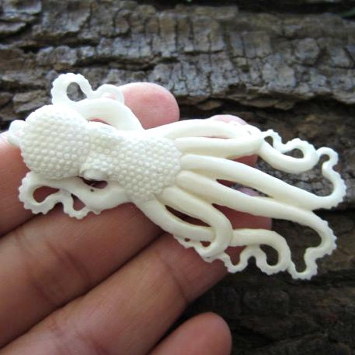 Excellent Detail Hand Carved Octopus Pendant , Bone Carving , Focal ...