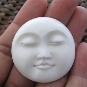 40 mm  Resting Moon Face with Closed Eyes, Large Moon Face, Hand Carved Buffalo Bone, Embellishment, Jewelry making Supplies B6883