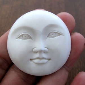 40 mm  Moon Face with OPEN Eyes, Large Moon Face, Hand Carved Buffalo Bone, Embellishment, Jewelry making Supplies B6882