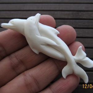 Adorable Two  Dolphins Playing, Buffalo  Bone Carving, Not-Drilled,  Flat-Backed, embellishment, Jewelry making Supplies B6105