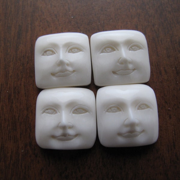 Gorgeous  15mm Square Face with OPEN Eyes, Hand Carved  Buffalo Bone, Jewelry  making supplies B8632