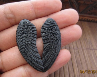 Amazing detail  Pair of Hand Carved   small  Angel Wing, Earrings,drill   ,Wholesale   horn carving  jewelry making supplies  B4157