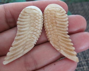 Double Sided  Pair of Hand Carved Small  Angel Wings, 40mmx15mm,, jewelry making supplies  B3720