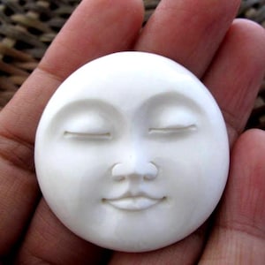 40 mm  Resting Moon Face with Closed Eyes, Large Moon Face, Hand Carved Buffalo Bone, Embellishment, Jewelry making Supplies B6883