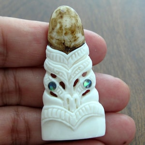 Excellent Handmade tribal mask  pendant, Tiki pendant, Carved bone cabochon, Bone carving, Jewelry making Supplies B8785