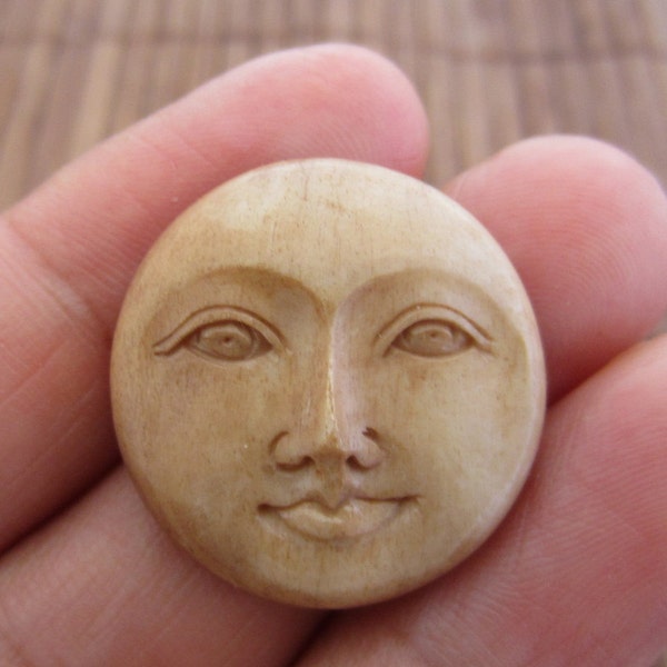 25 mm Gorgeous Hand Carved Moon with OPEN Eyes, Antiqued Buffalo Bone Carving, Embellishment, Moon face cameo, Bone Carving B4159