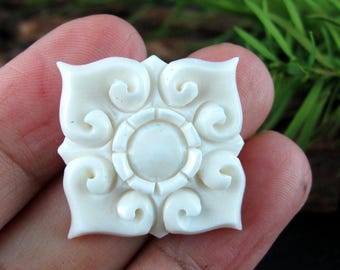 Excellent Balinese Flower Motif,  Buffalo Bone Carving, Flat back, Jewelry making supplies B001F
