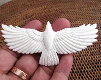XL  Raven, 90 mm x 41 mm,  Buffalo Horn Carving, Pendant Beads, gothic pendant   Jewelry making Supplies , Please message for drilling.