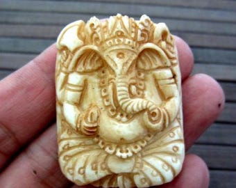 Gorgeous hand carved GANESHA  ,Ox Bone carving, Jewelry making Supplies B3761