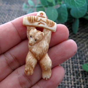 Gorgeous carved Little Bear Pendant , Buffalo  Bone carving, Jewelry making Supplies B5349