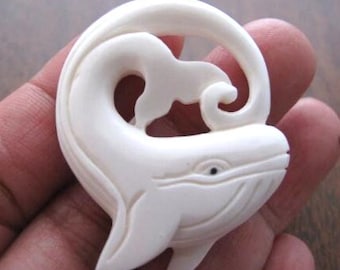 Beautiful Hand Carved  Buffalo Bone Whale Carving, Not-Drilled, Pendant, Jewelry making Supplies 8540