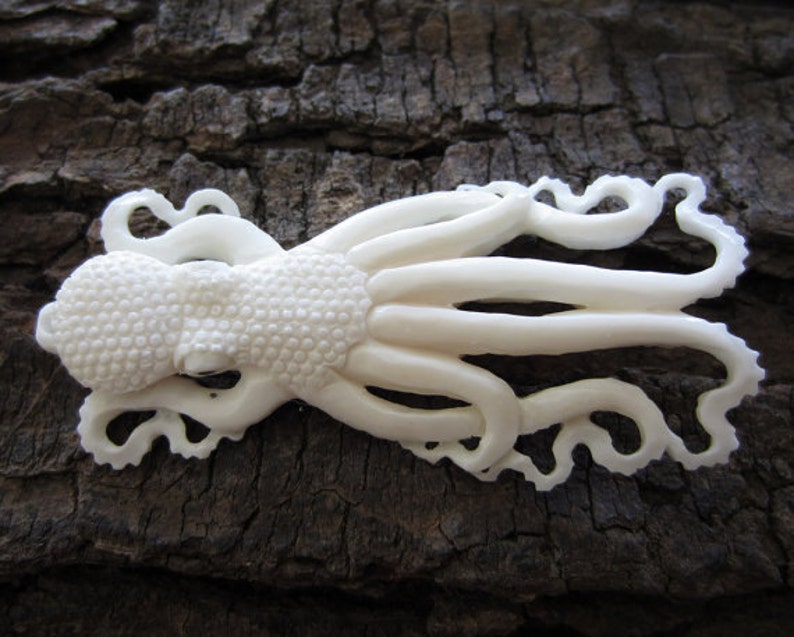 Excellent Detail Hand carved Octopus Pendant  Bone Carving  image 1