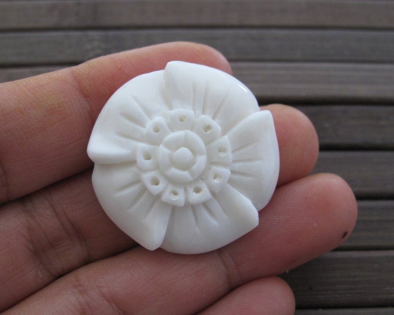 Hand carved tropical flower, Buffalo Bone Carving, Jewelry making Supplies B6389 image 1