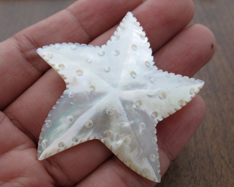 Jewelry making supplies B8506 Yellow Mother of Pearl Large Hand Carved Starfish