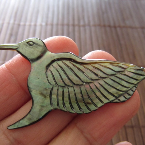 Hand Carved drilled Humming Bird , Mother of Pearl Carving, Jewelry making Supplies B661