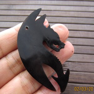 AAA Excellent Hand Carved black Dragon , Buffalo bone carving, Flat back, DRILLED, Jewelry making Supplies B5817 image 3