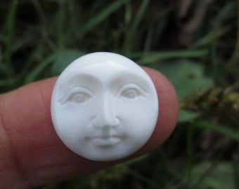 15mm Moon Face with Open Eyes, bone cabochon, Buffalo Bone carving, embellishment, Scrap booking,  B4011