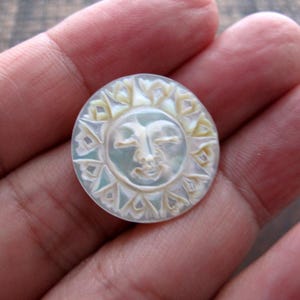 20mm  Sun Face  with Closed Eyes,  Hand Carved Yellow Mother of Pearl, Cabochon for Setting B8523