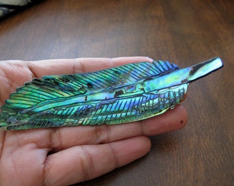 SALE Extra Large (100+ mm) Paua Feather Pendant, abalone  Necklace, REQUEST  Drilling if Needed  B6431