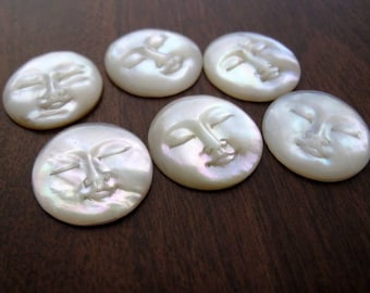 20 mm  Hand Carved Moon Face Cabochon with Closed Eye,  Yellow Mother of Pearl, Cabochon for Setting B6951