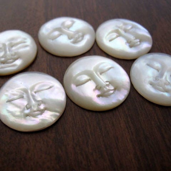 20 mm  Hand Carved Moon Face Cabochon with Closed Eye,  Yellow Mother of Pearl, Cabochon for Setting B6951