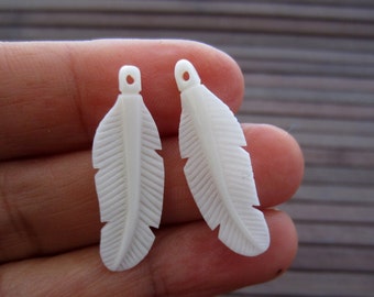 Beautiful Tiny Feather Pair,carved both sides, Earrings , Jewelry making supplies B5674