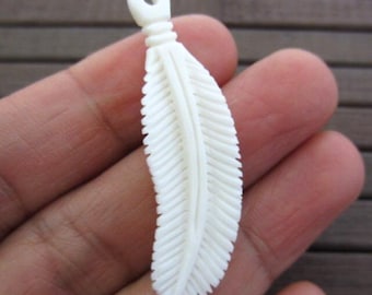 Gorgeous Carved Feather pendant  , Carved Buffalo Bone , Bone Bead, Jewelry making Supplies B4226
