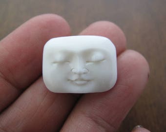 Small Rectangular Face Cabochon with CLOSED Eyes,  20 mm x 15 mm, Buffalo Bone Carving,  Jewelry making supplies , B6851