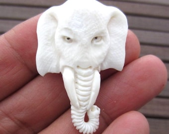 Gorgeous Detail Hand  Carved Elephant, Bone carving, Bali carving, Jewelry making Supplies B3456