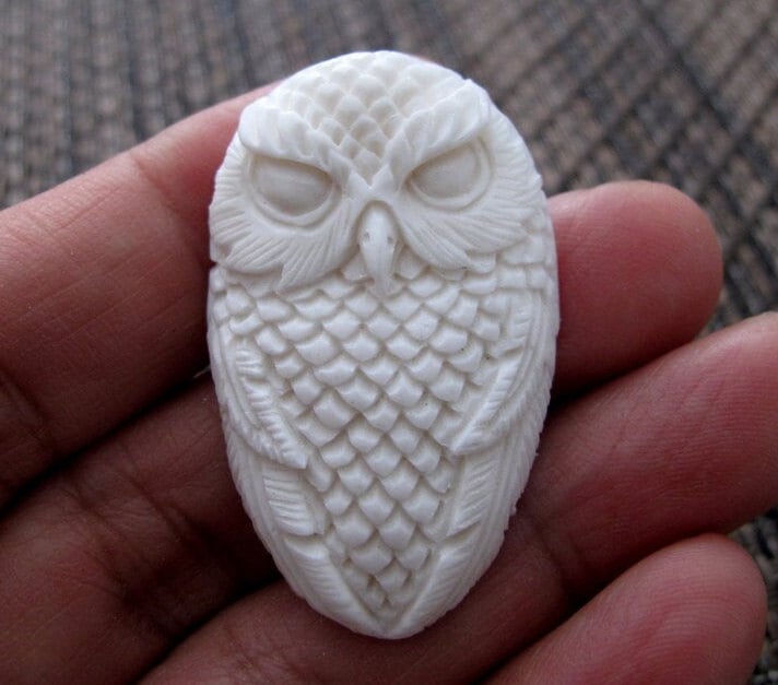 Excellent Detail Hand carved  Owl  cabochon, buffalo bone carving,Jewelry making Supplies B8743
