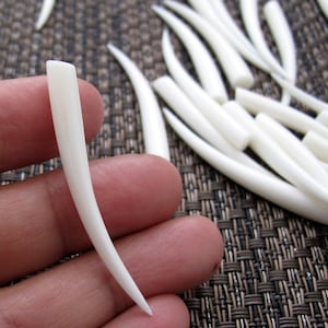 Matched Pair of  Hand Carved Buffalo Bone  Tusks , Buffalo Bone Carving,  attach note if you need drilling B8728-5 mm end thickness