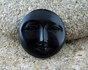 20 mm Moon Face with Open Eyes  in Carved  Buffalo Horn  Cabochon, Jewelry  making supplies B3628