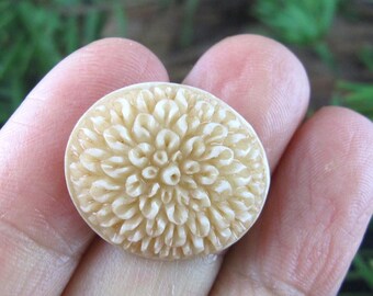 Excellent carved Flower cameo cabochon ,flat back, Buffalo Bone Carving, Jewelry making Supplies B5332