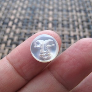 Mini 12mm Moon Face  Cabochon with CLOSED EYES,  Hand Carved Yellow Mother of Pearl, Cabochon for Setting B8647