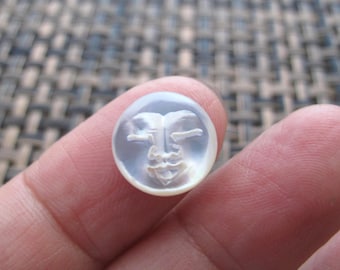 Mini 12mm Moon Face  Cabochon with CLOSED EYES,  Hand Carved Yellow Mother of Pearl, Cabochon for Setting B8647